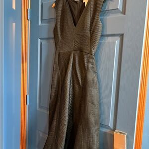 BCBGMaxAzria RUNWAY Black Grey fitted Pinstripe Maxi Dress